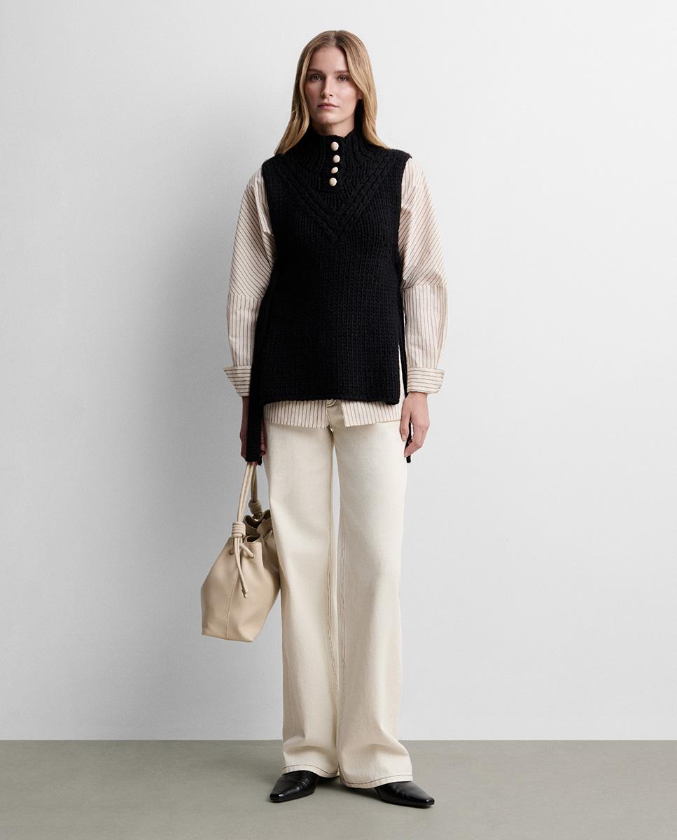 Chaleco de mujer punto botones - Simorra - Negro Negro-1