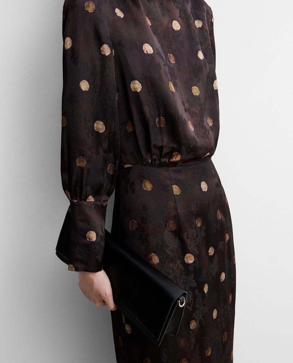 Vestido midi estampado de manga larga de cuello alto - Simorra - Marrón Marrón-2