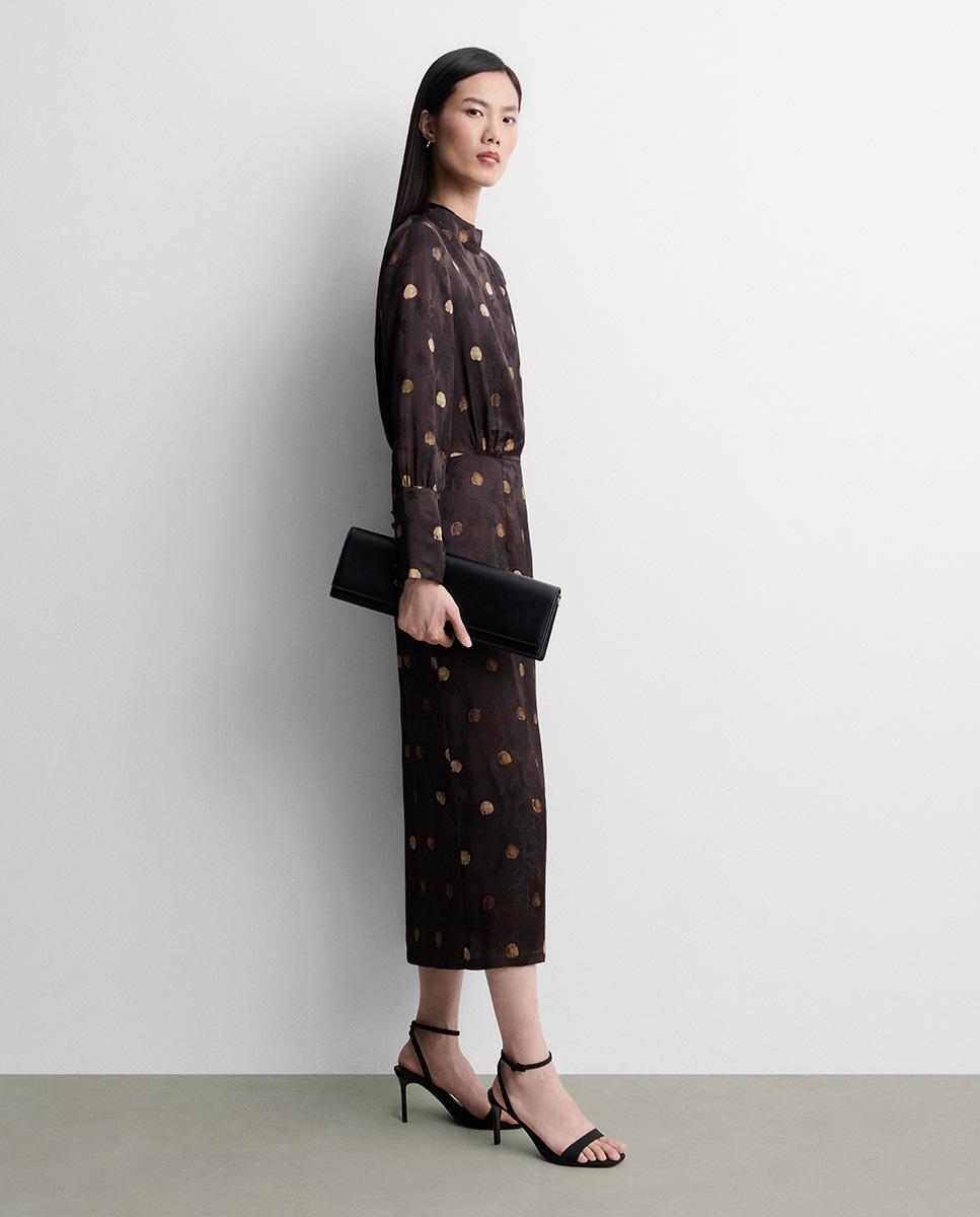 Vestido midi estampado de manga larga de cuello alto - Simorra - Marrón Marrón-3