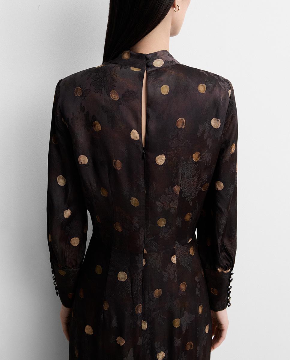 Vestido midi estampado de manga larga de cuello alto - Simorra - Marrón Marrón-4