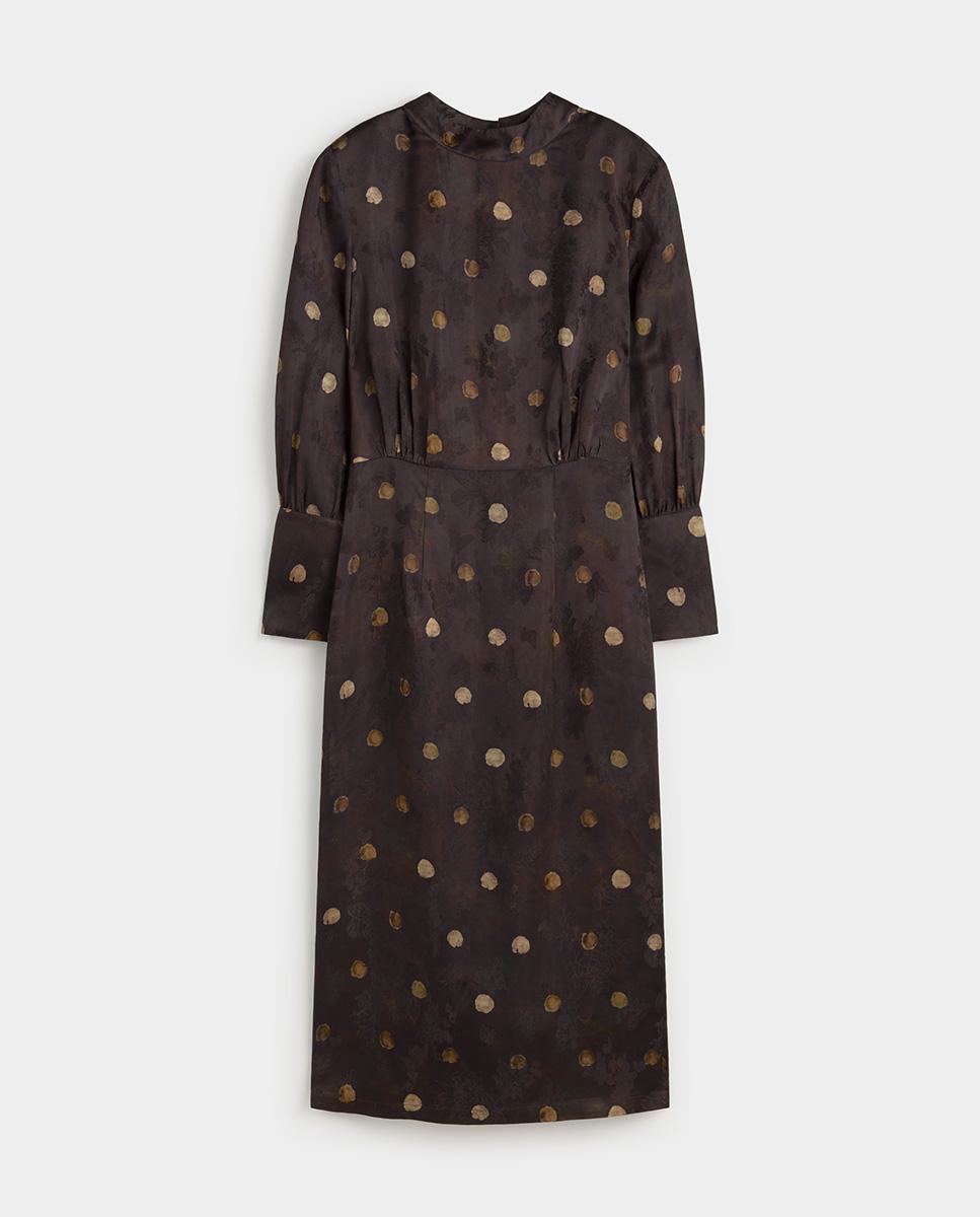 Vestido midi estampado de manga larga de cuello alto - Simorra - Marrón Marrón-5