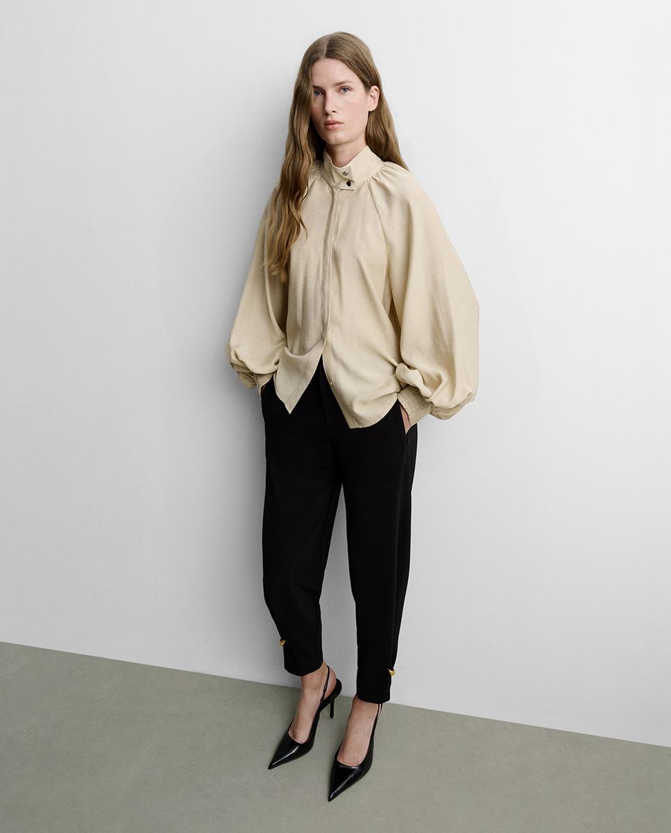 Blusa de mujer fluida cuello chimena - Simorra - Beige Beige-2