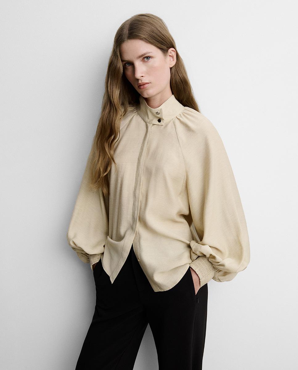 Blusa de mujer fluida cuello chimena - Simorra - Beige Beige-3