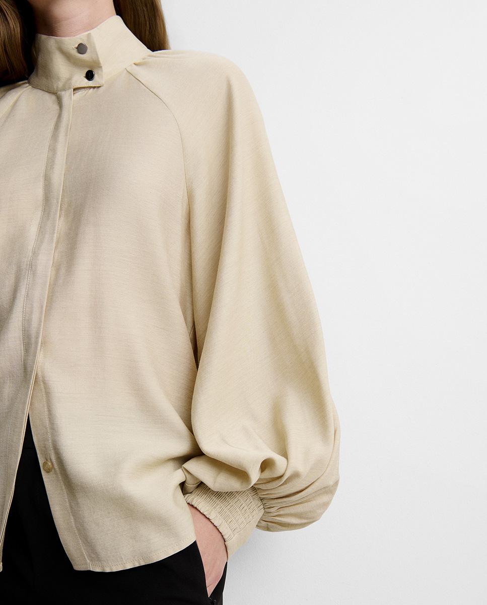 Blusa de mujer fluida cuello chimena - Simorra - Beige Beige-4