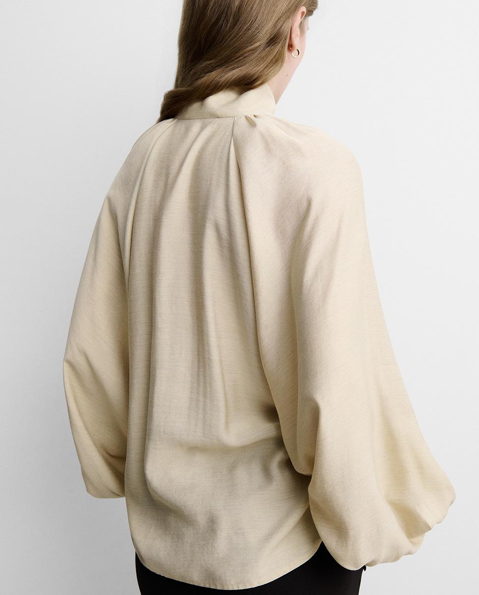 Blusa de mujer fluida cuello chimena - Simorra - Beige Beige-5