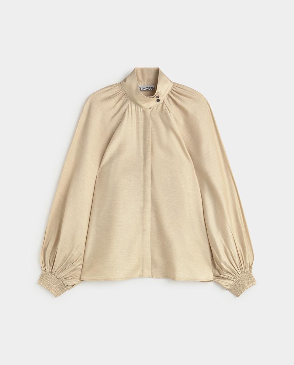 Blusa de mujer fluida cuello chimena - Simorra - Beige Beige-6