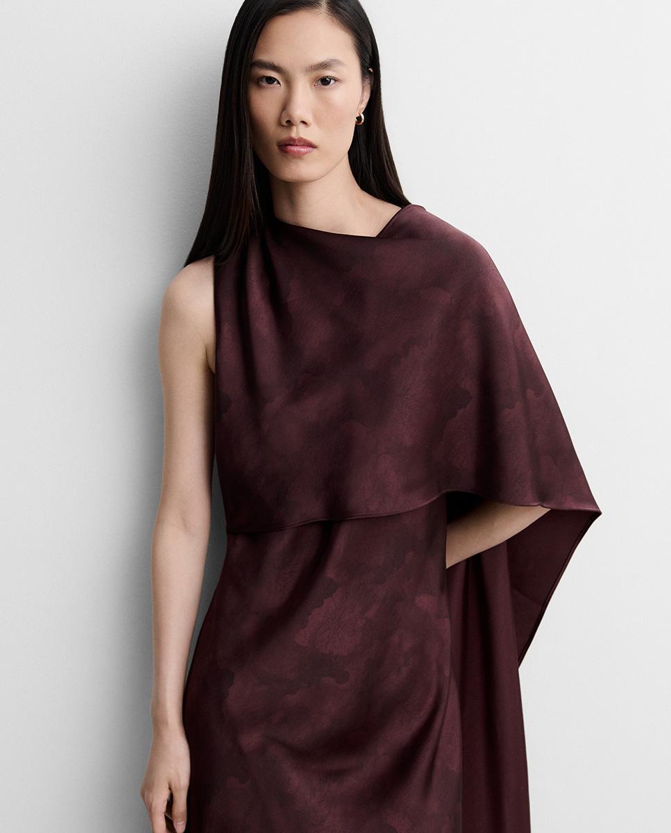 Vestido largo satinado chal sin mangas de cuello caja - Simorra - Burdeos Burdeos-3