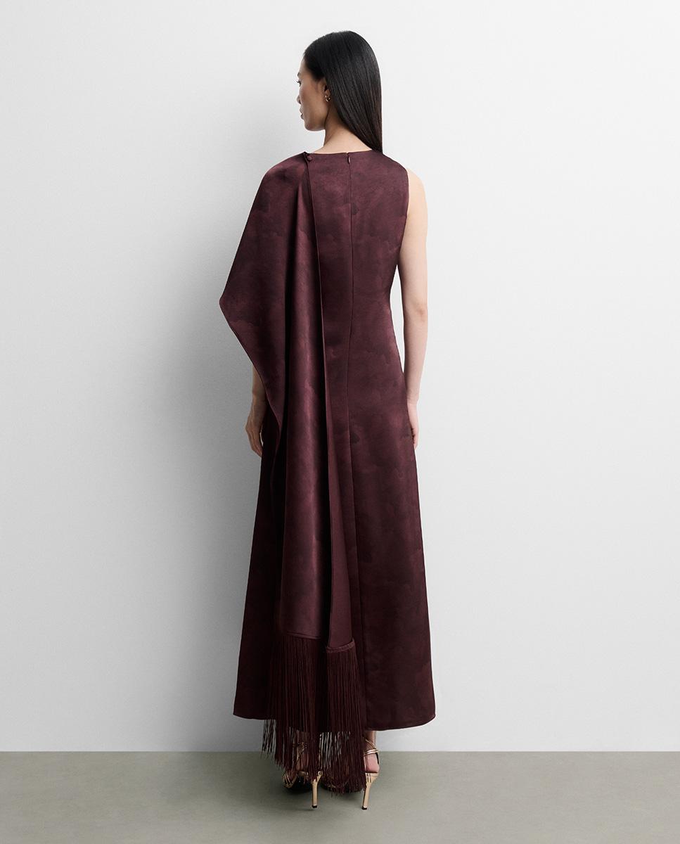 Vestido largo satinado chal sin mangas de cuello caja - Simorra - Burdeos Burdeos-4