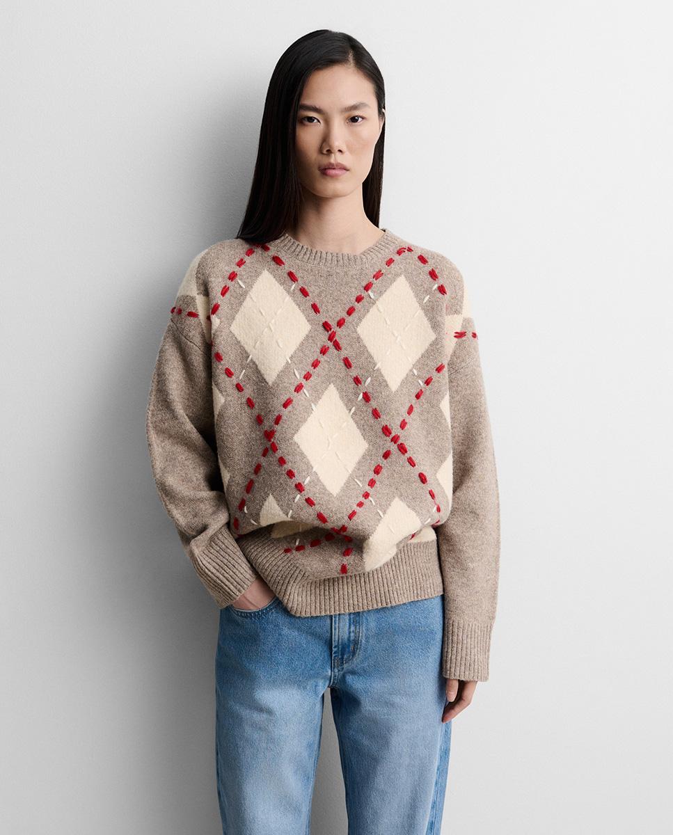Jersey de mujer oversize rombos - Simorra - Visón Visón-2