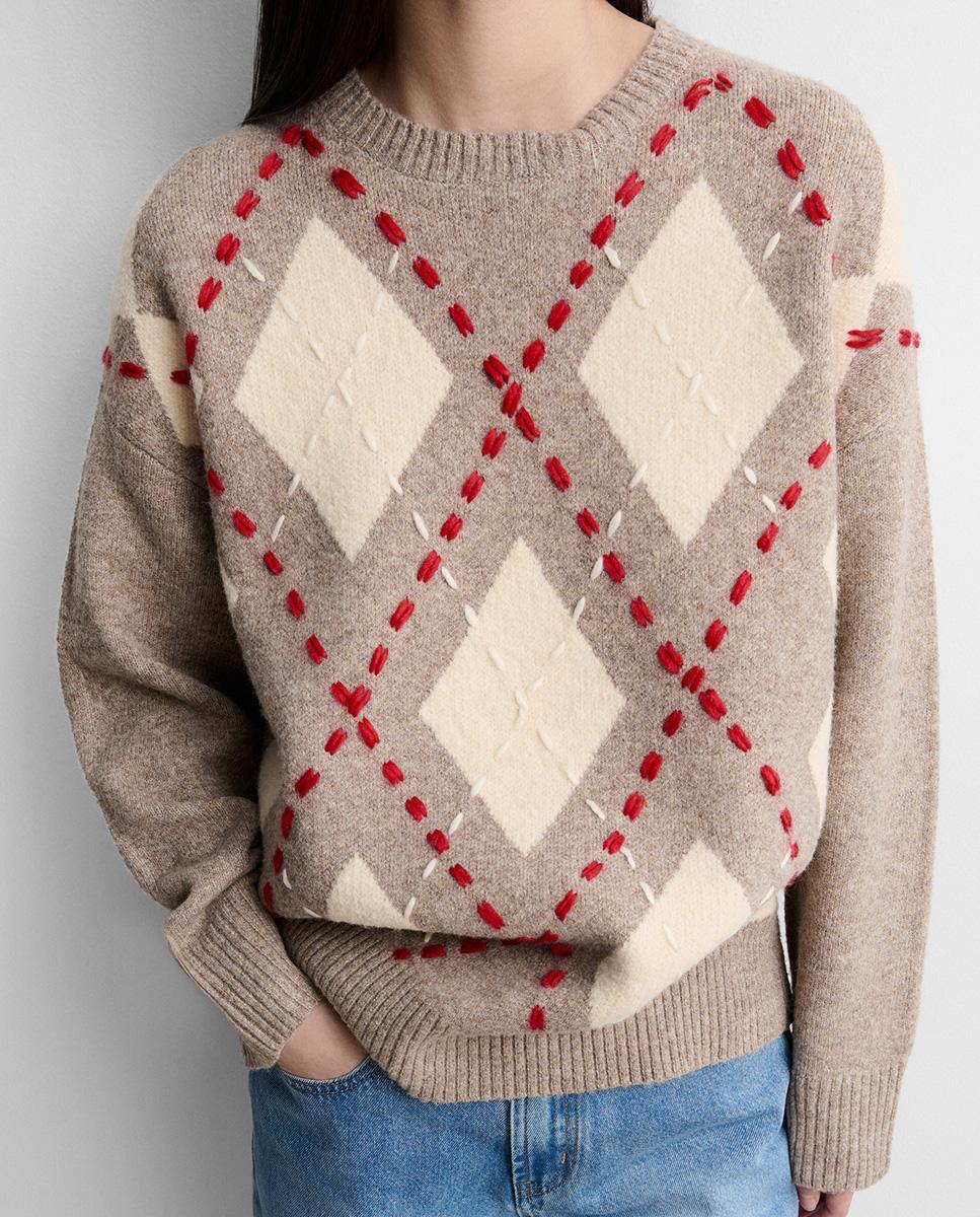 Jersey de mujer oversize rombos - Simorra - Visón Visón-3