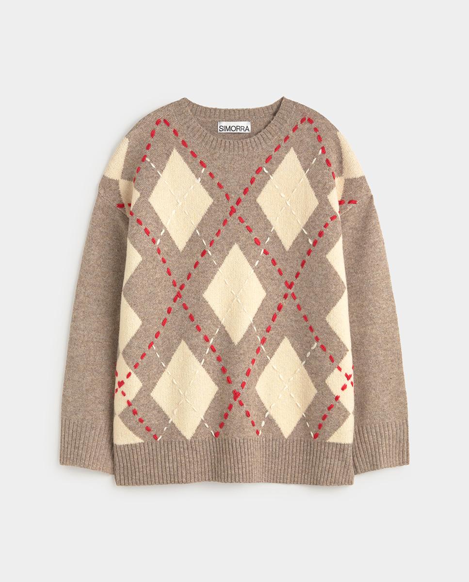 Jersey de mujer oversize rombos - Simorra - Visón Visón-5