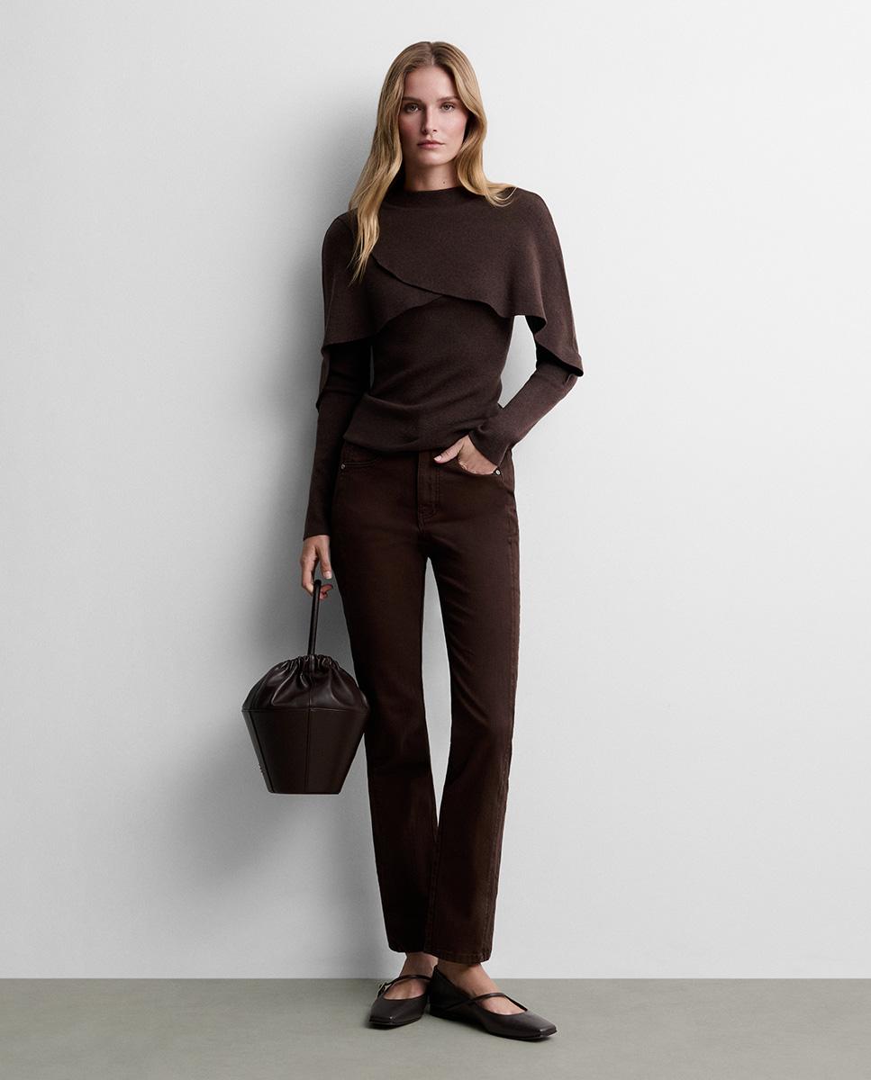 Pantalón de mujer vaquero slim bordado - Simorra - Marrón Marrón-1