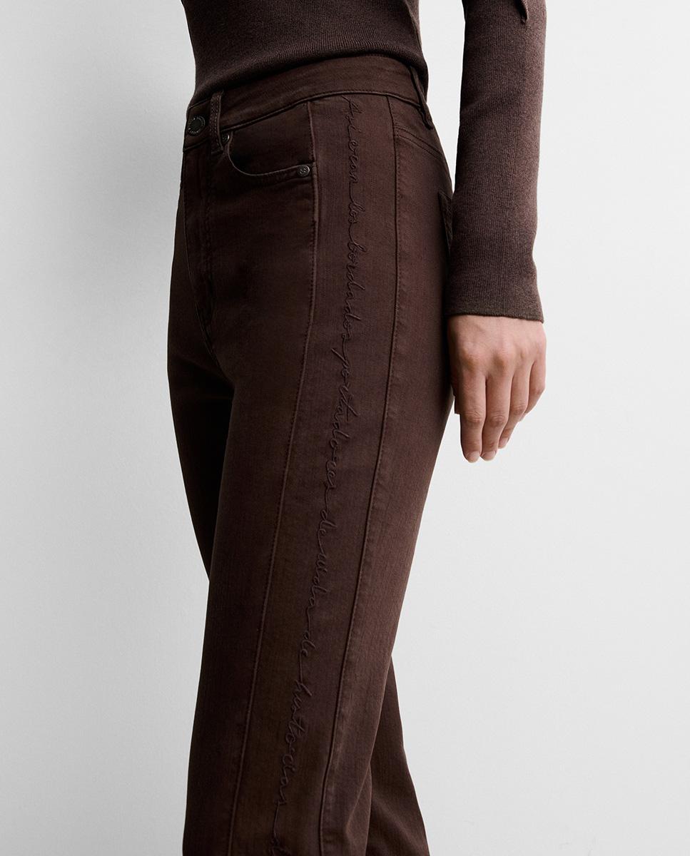 Pantalón de mujer vaquero slim bordado - Simorra - Marrón Marrón-3