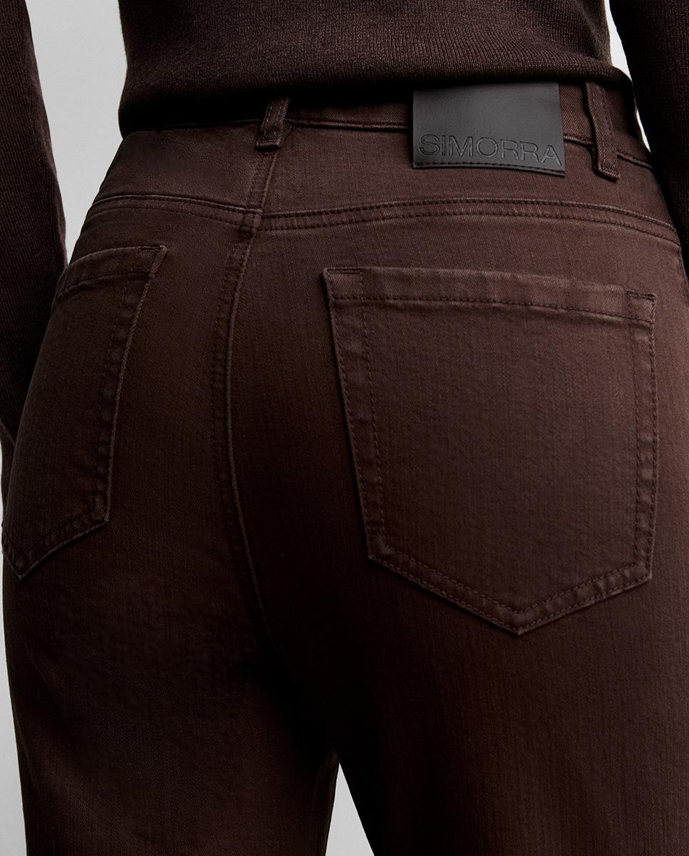 Pantalón de mujer vaquero slim bordado - Simorra - Marrón Marrón-4