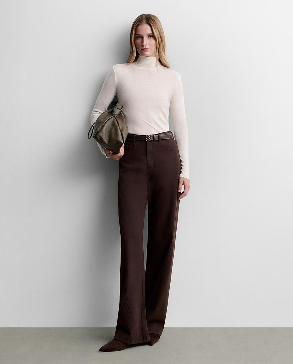 Pantalón de mujer vaquero ancho - Simorra - Marrón Marrón-1