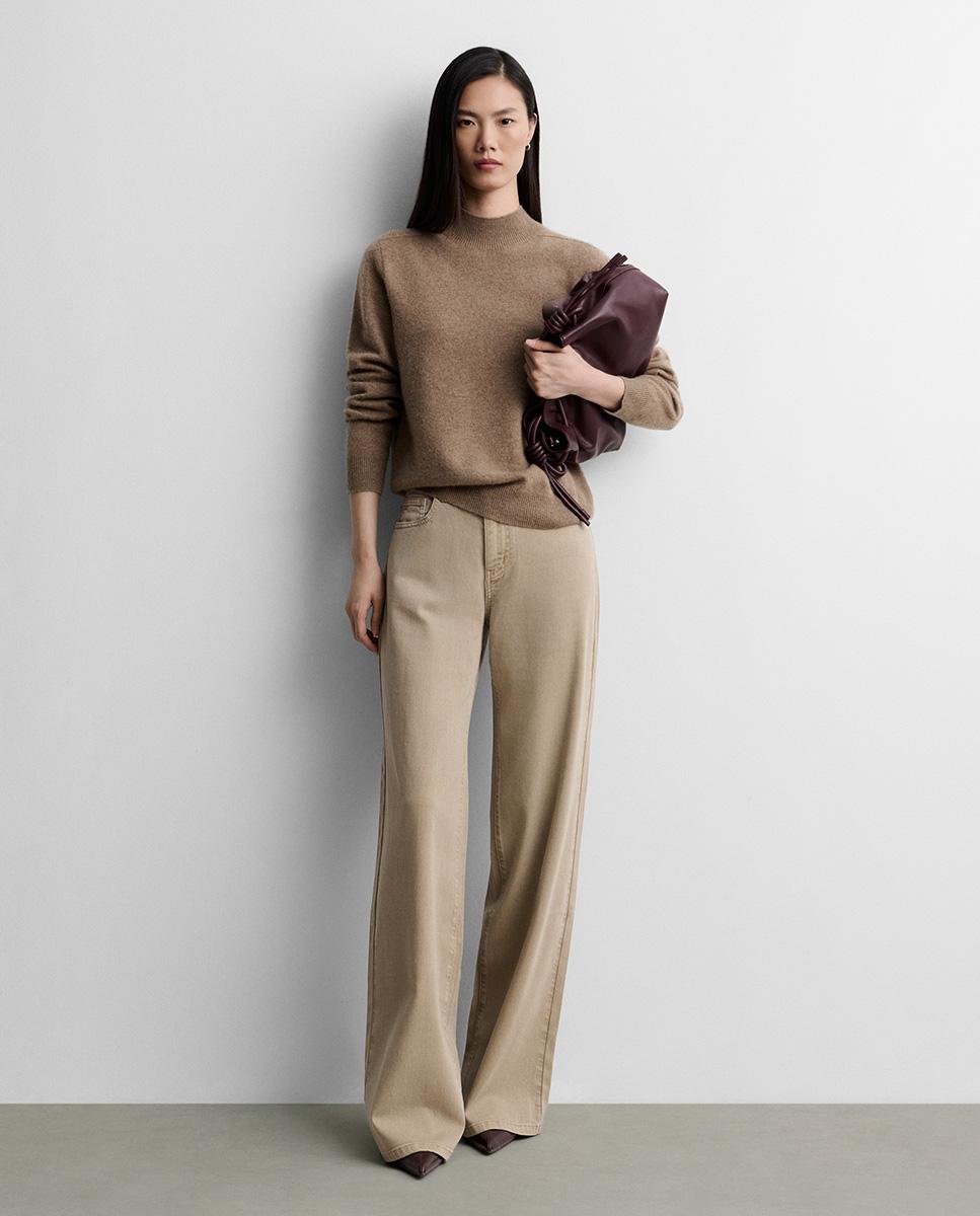 Pantalón de mujer vaquero ancho - Simorra - Beige Beige-1