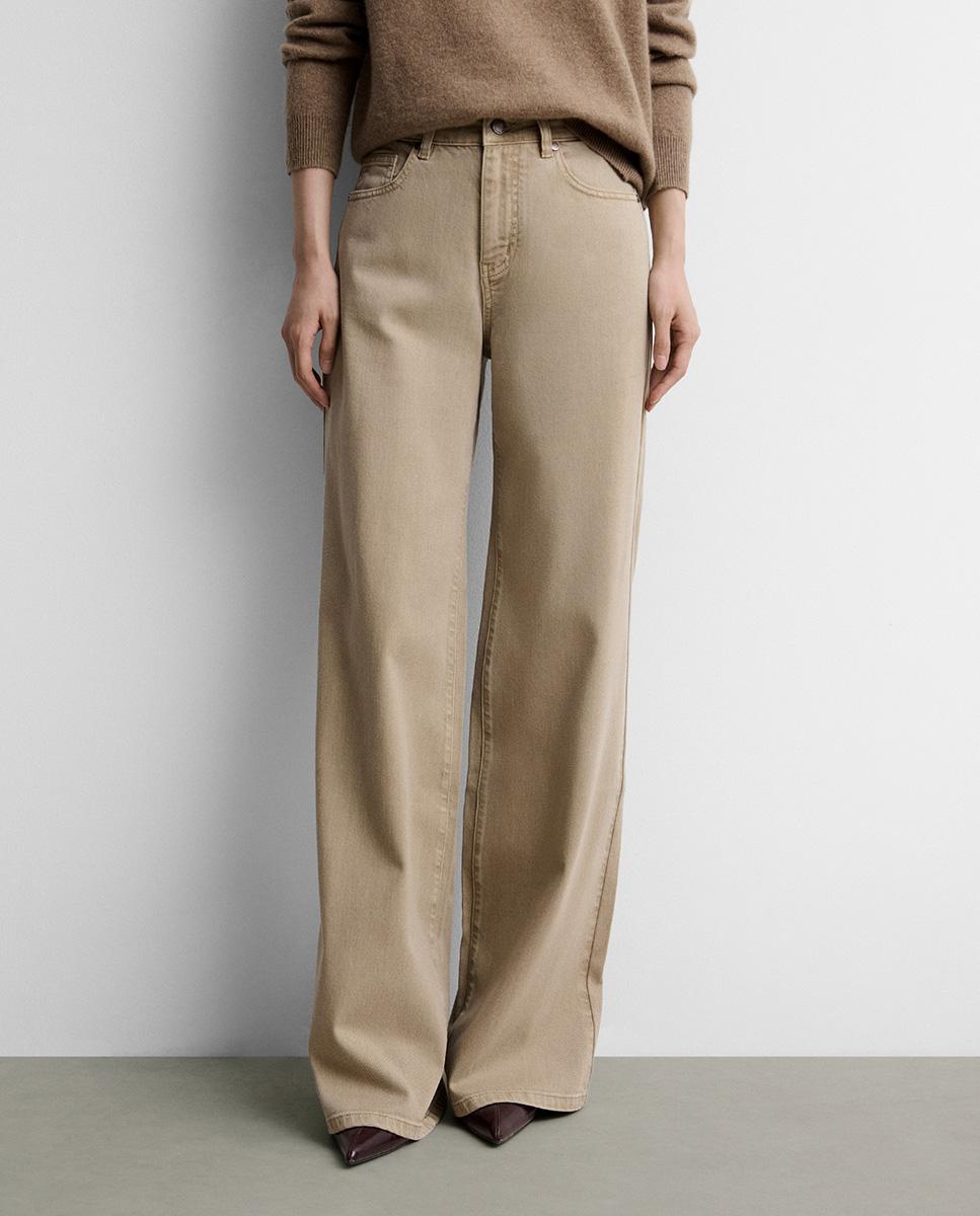 Pantalón de mujer vaquero ancho - Simorra - Beige Beige-2