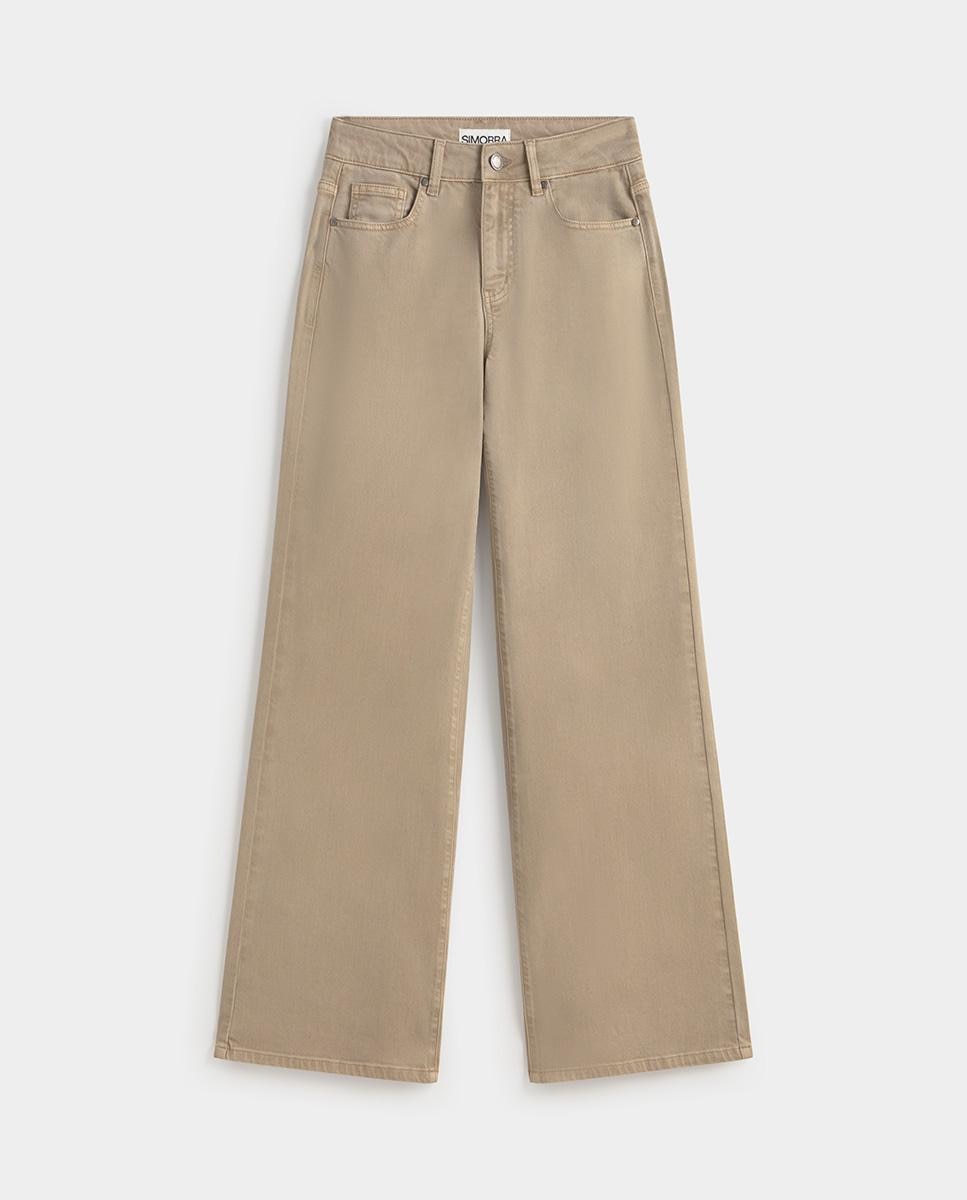 Pantalón de mujer vaquero ancho - Simorra - Beige Beige-7