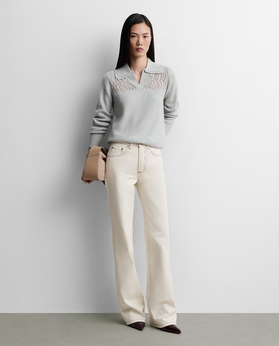 Pantalón de mujer sarga algodón recto - Simorra - Crudo Crudo-1