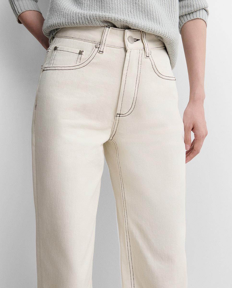 Pantalón de mujer sarga algodón recto - Simorra - Crudo Crudo-3