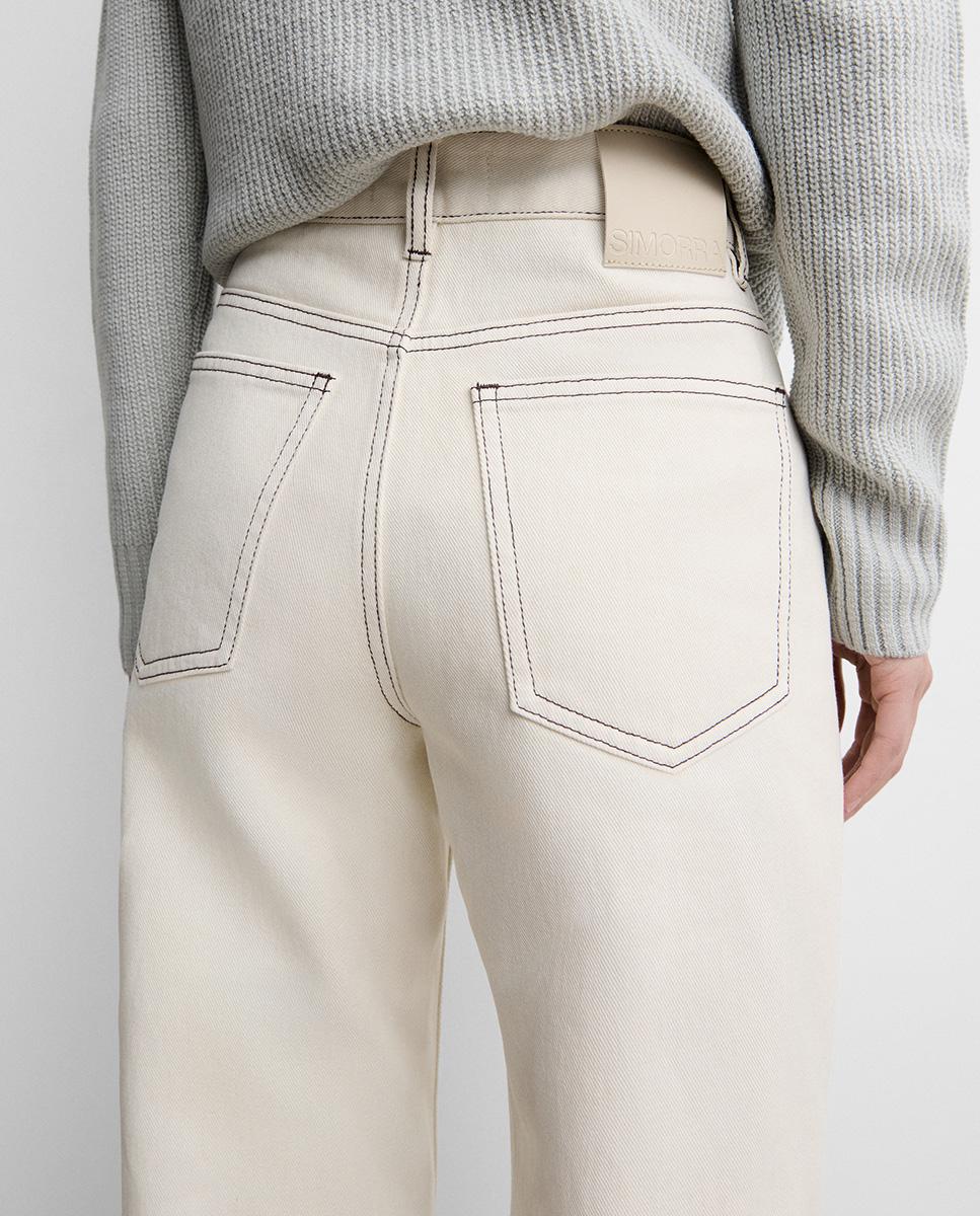 Pantalón de mujer sarga algodón recto - Simorra - Crudo Crudo-4
