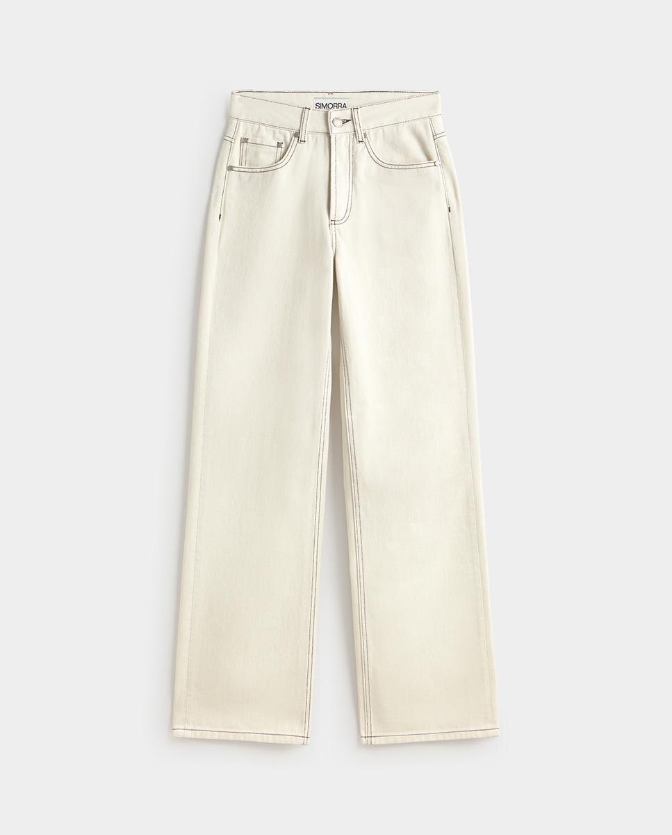 Pantalón de mujer sarga algodón recto - Simorra - Crudo Crudo-5