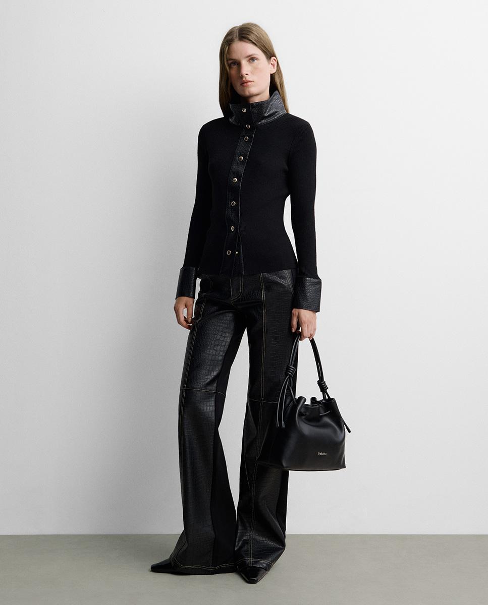 Pantalón de mujer bimateria pespuntes - Simorra - Negro Negro-1