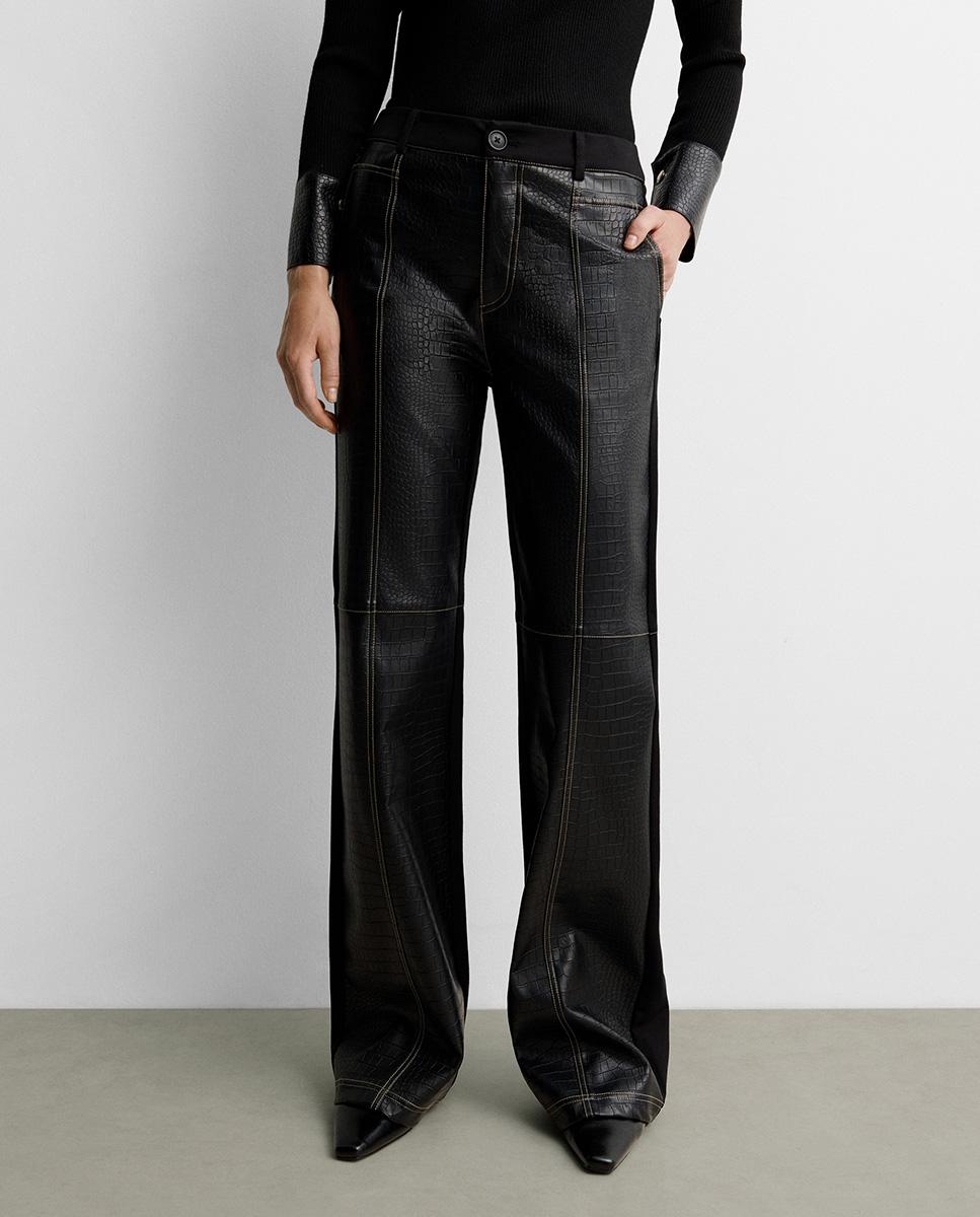 Pantalón de mujer bimateria pespuntes - Simorra - Negro Negro-2