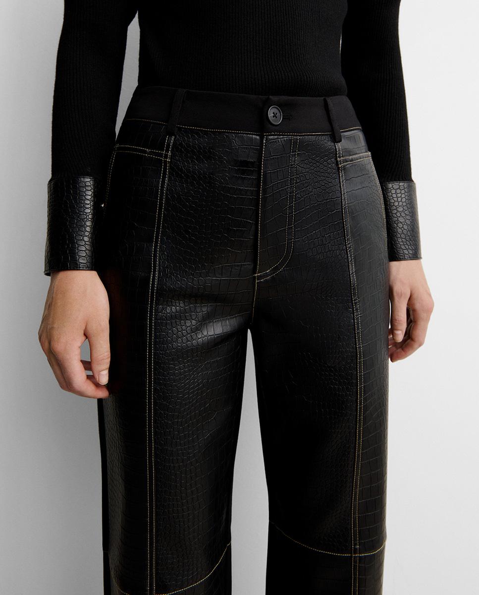 Pantalón de mujer bimateria pespuntes - Simorra - Negro Negro-3