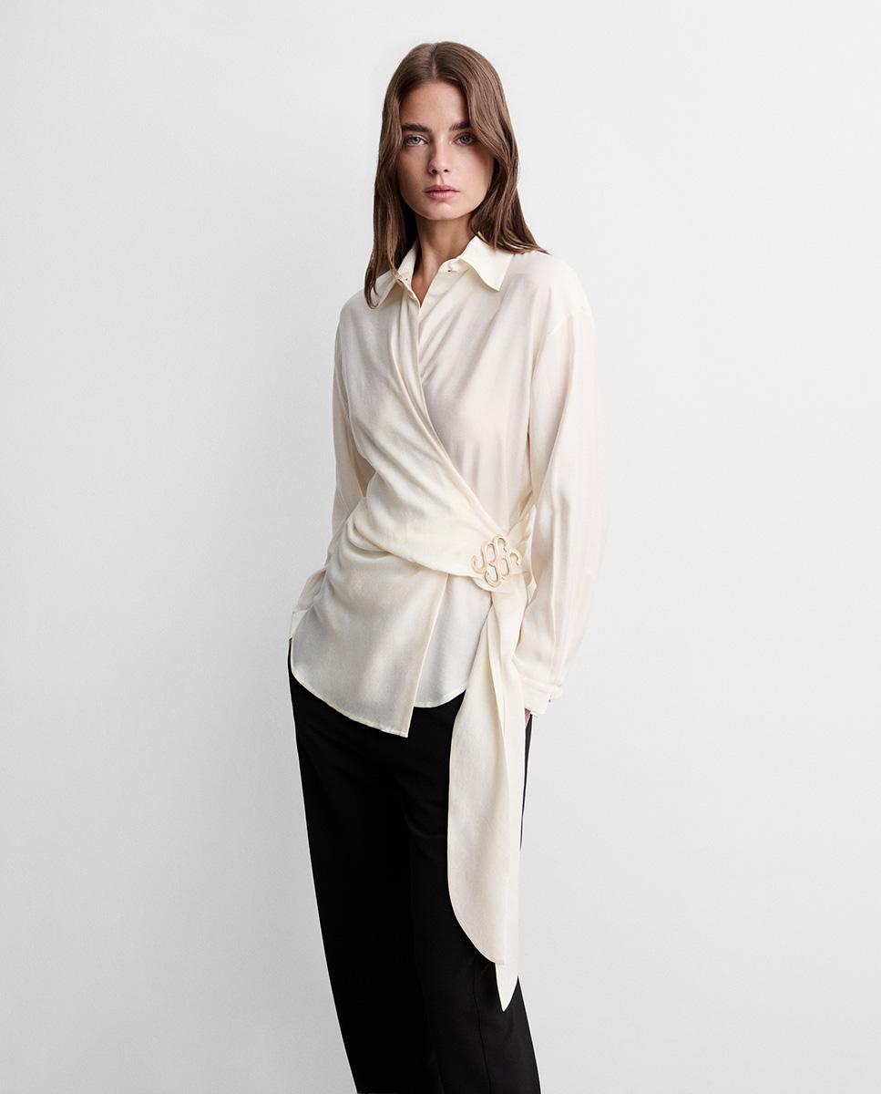 Blusa de mujer fluida lazada - Simorra - Crudo Crudo-2