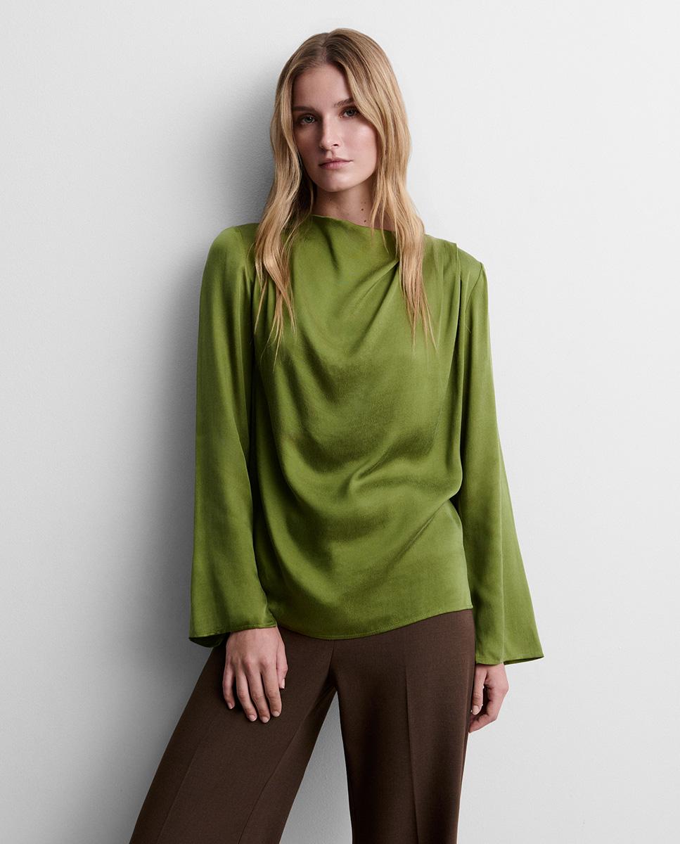 Blusa de mujer fluida satinada - Simorra - Verde Verde-3