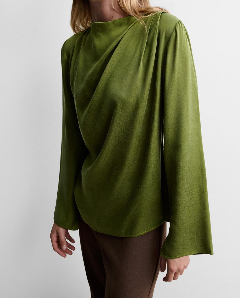 Blusa de mujer fluida satinada - Simorra - Verde Verde-4