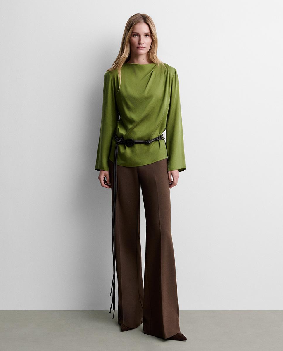 Blusa de mujer fluida satinada - Simorra - Verde Verde-5