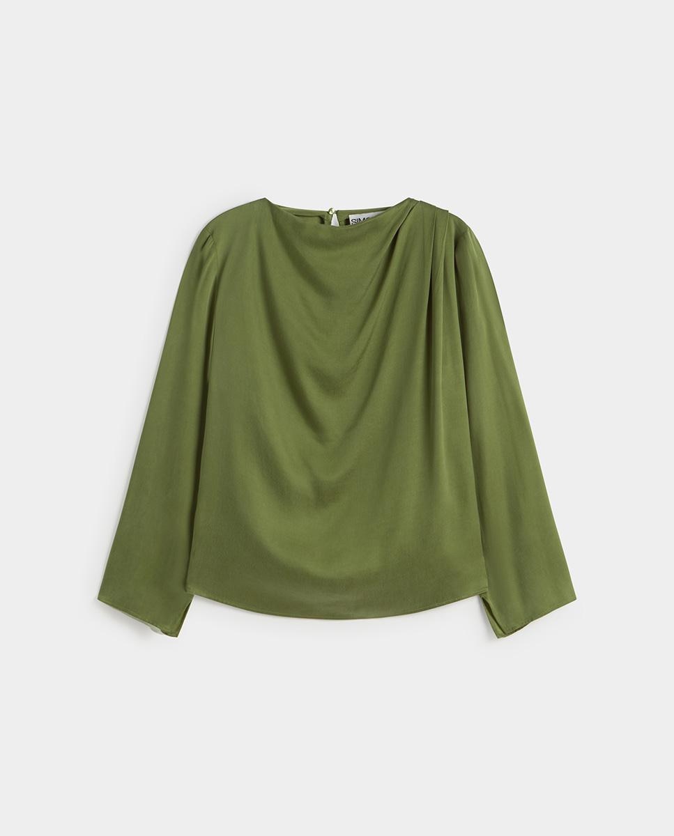 Blusa de mujer fluida satinada - Simorra - Verde Verde-7