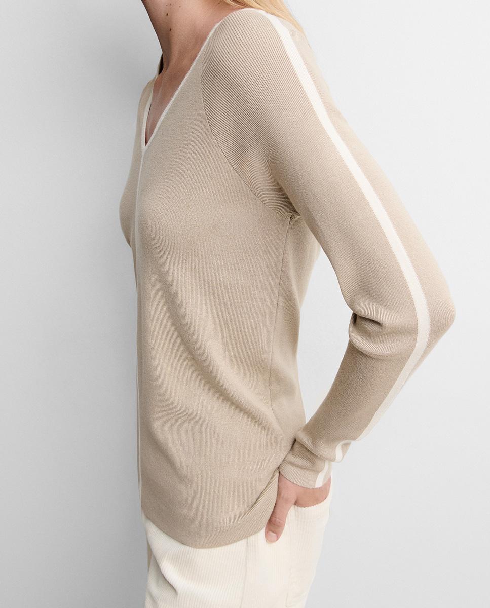 Jersey de mujer escote pico - Simorra - Beige Beige-4