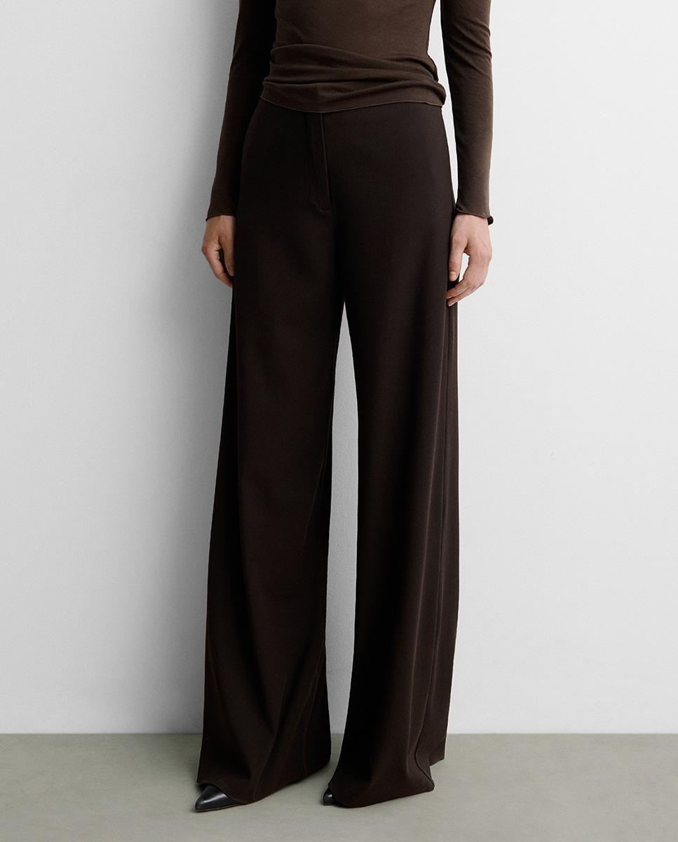 Pantalón de mujer ancho tiro alto - Simorra - Marrón Marrón-2