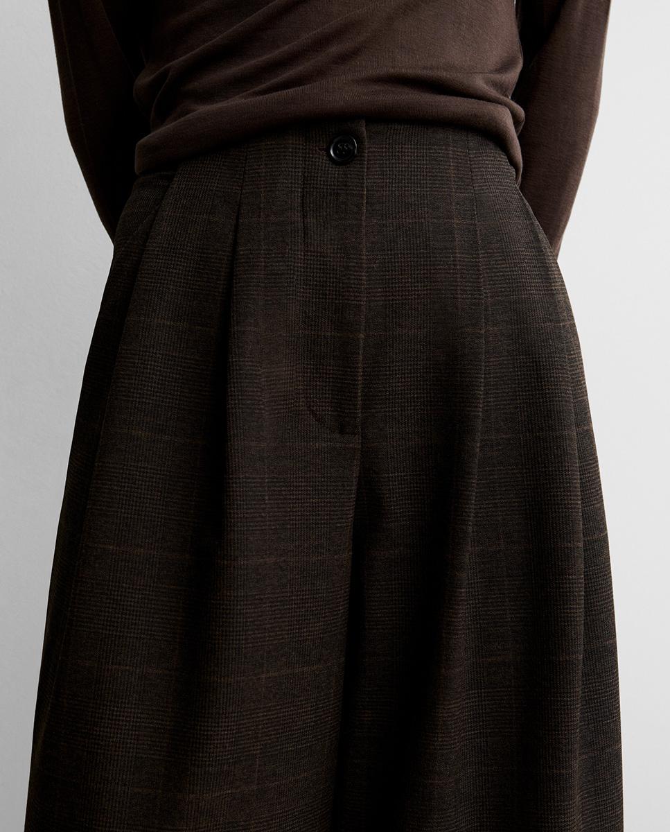 Pantalón de mujer pinzas estampado cuadros - Simorra - Marrón Marrón-3