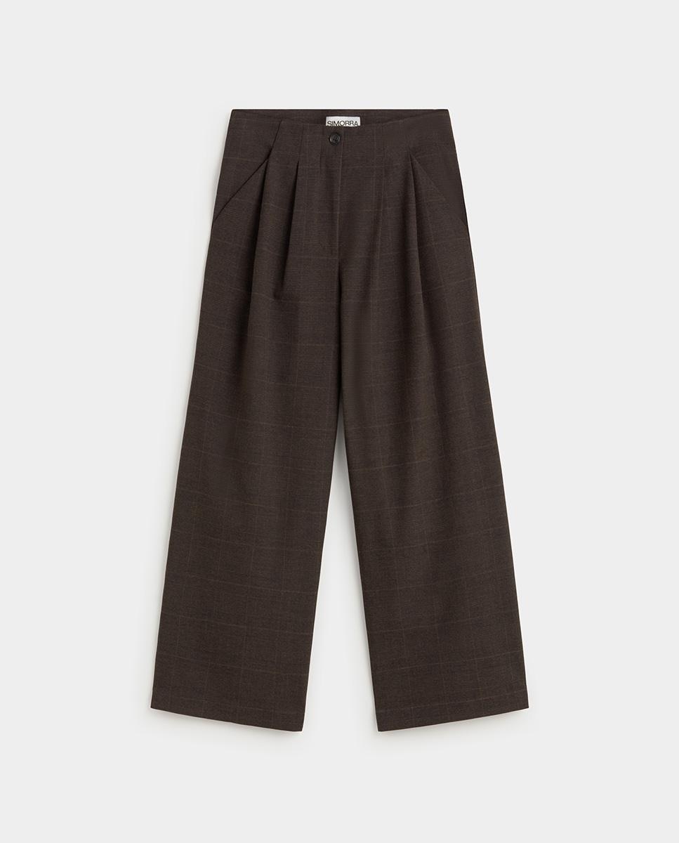 Pantalón de mujer pinzas estampado cuadros - Simorra - Marrón Marrón-5