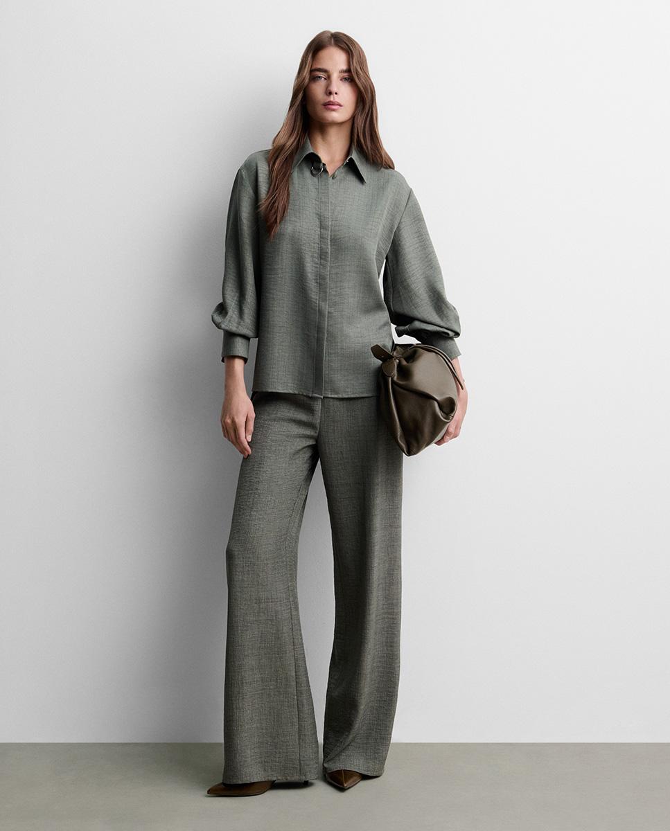 Pantalón de mujer ancho fluido - Simorra - Verde Verde-1