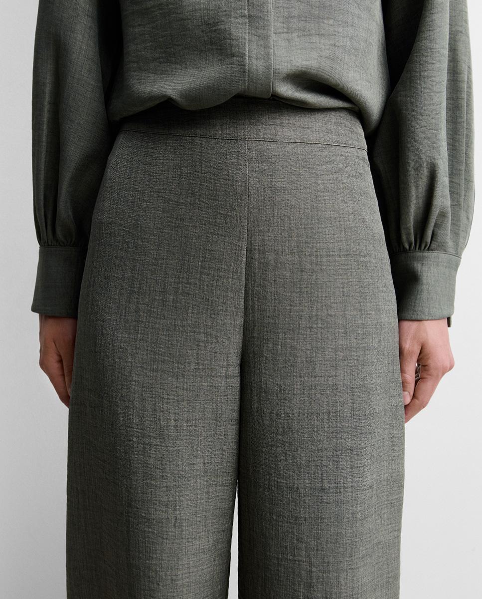 Pantalón de mujer ancho fluido - Simorra - Verde Verde-3