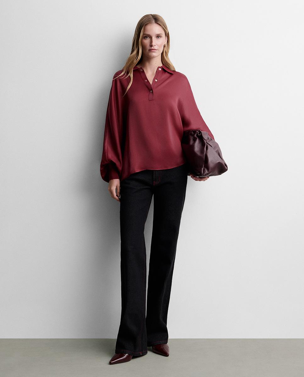 Blusa de mujer satinada manga murciélago - Simorra - Granate Granate-1