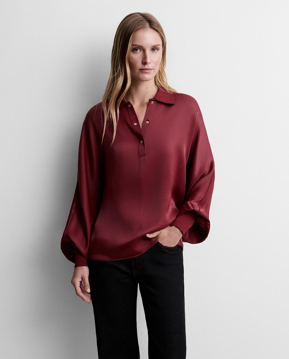Blusa de mujer satinada manga murciélago - Simorra - Granate Granate-2
