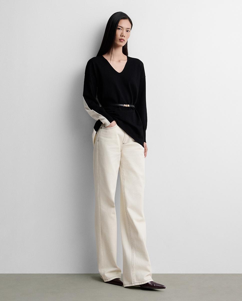 Jersey de mujer bicolor cinturón - Simorra - Negro Negro-1