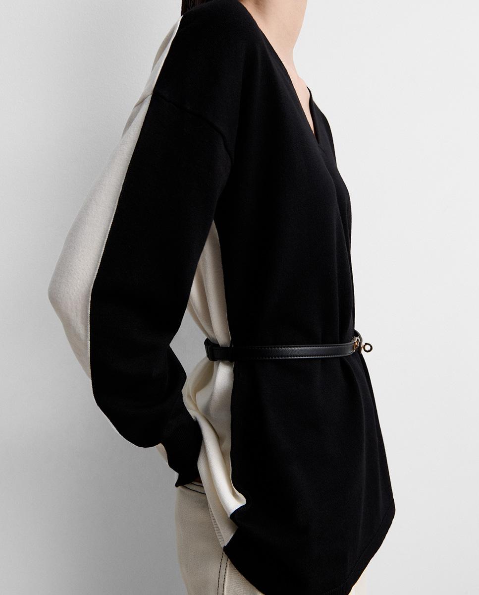 Jersey de mujer bicolor cinturón - Simorra - Negro Negro-3
