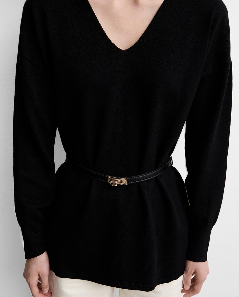 Jersey de mujer bicolor cinturón - Simorra - Negro Negro-4