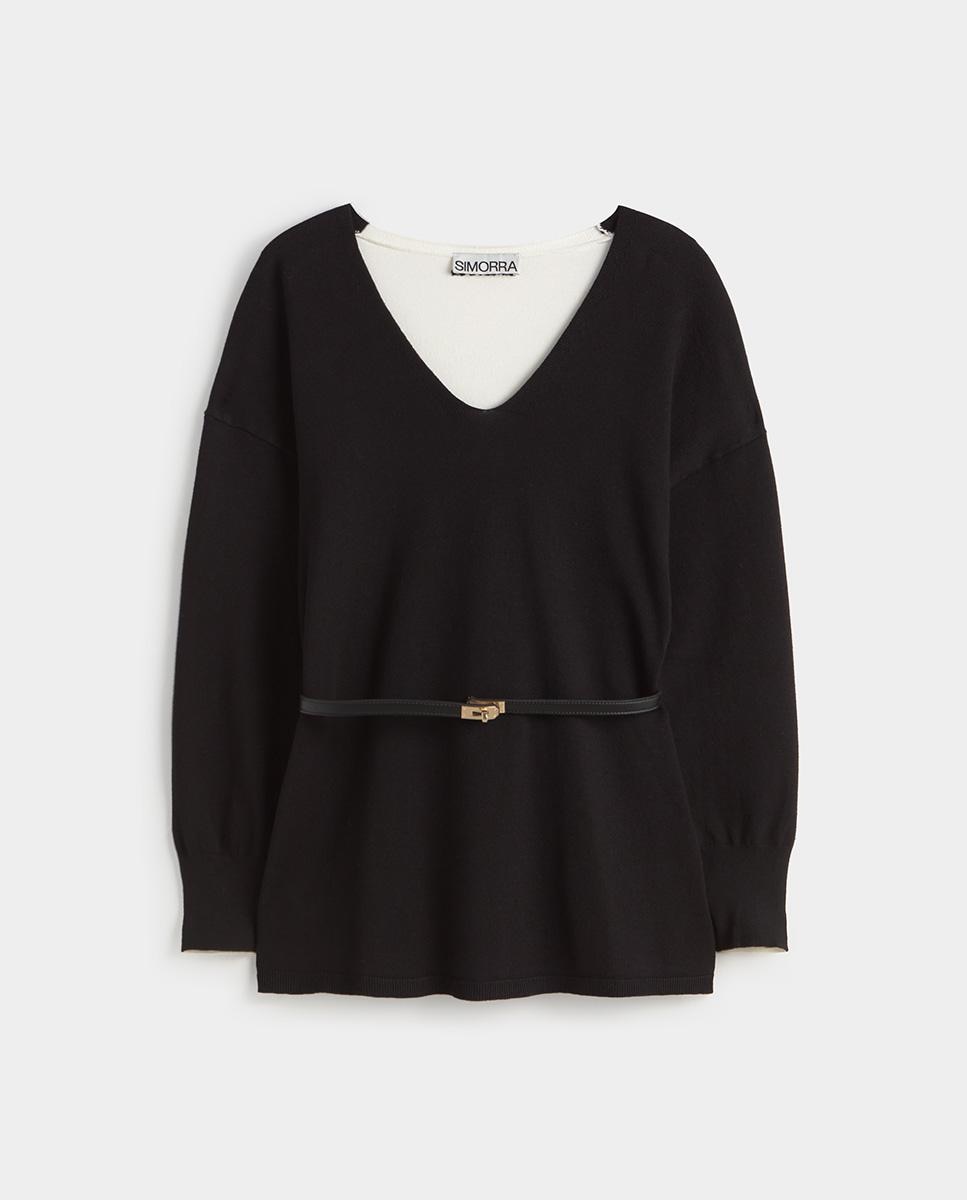 Jersey de mujer bicolor cinturón - Simorra - Negro Negro-6