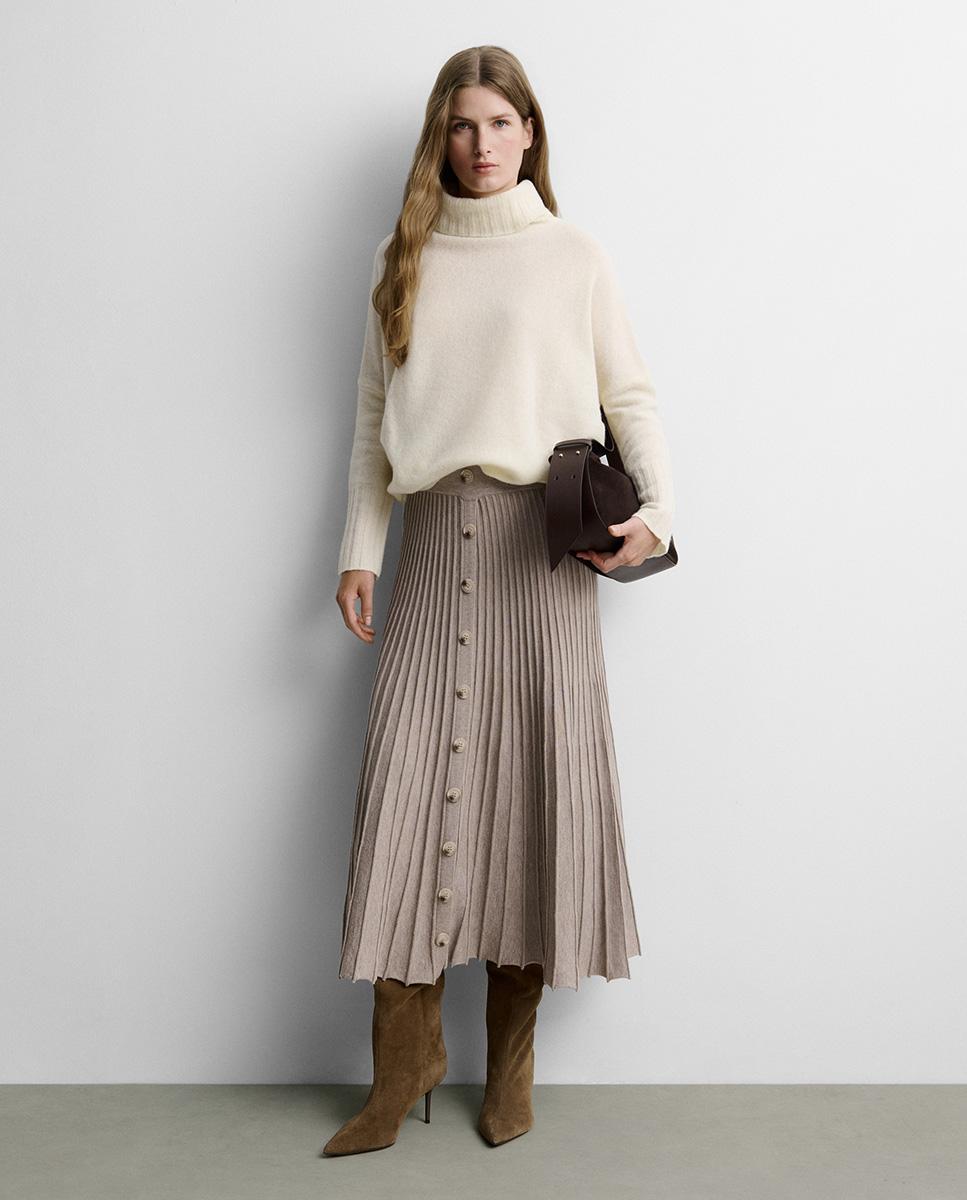 Falda midi punto evasé - Simorra - Beige Beige-1
