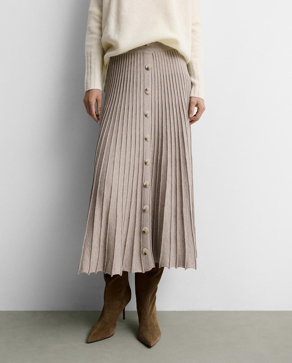 Falda midi punto evasé - Simorra - Beige Beige-2
