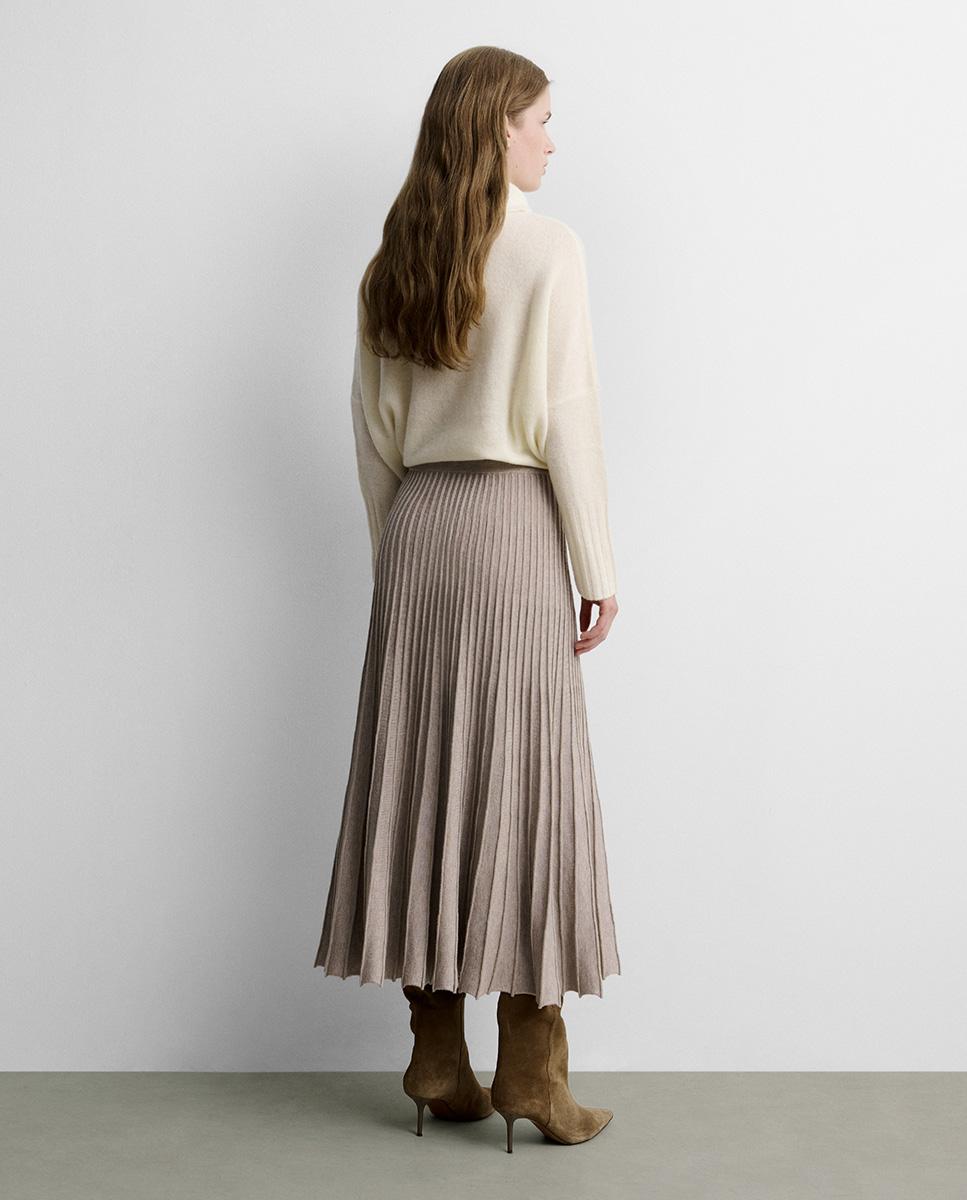 Falda midi punto evasé - Simorra - Beige Beige-3