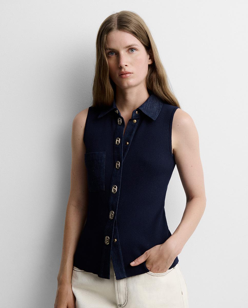 Top de mujer punto bimateria - Simorra - Azul Azul-2